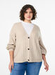 Cardigan med ribbet tekstur og ballongermer, Beige, Model image number 0