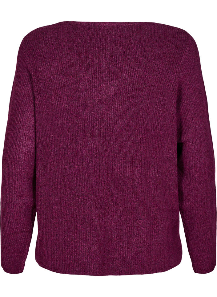 Strikket bluse med v-hals og lange ermer, Potent P. Black Mel., Packshot image number 1