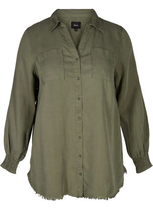 Langermet skjorte i lyocell, Deep L. Green, Packshot image number 0