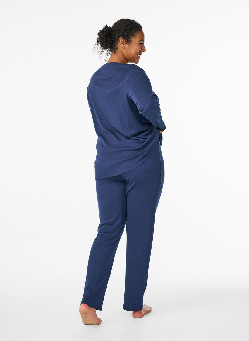 Pyjamasbukse med ribbestruktur og elastisk linning, Blå, Model