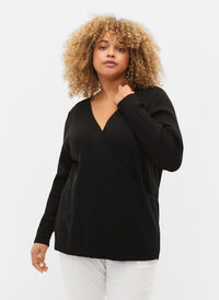 Strikkegenser med wrap, Black, Model