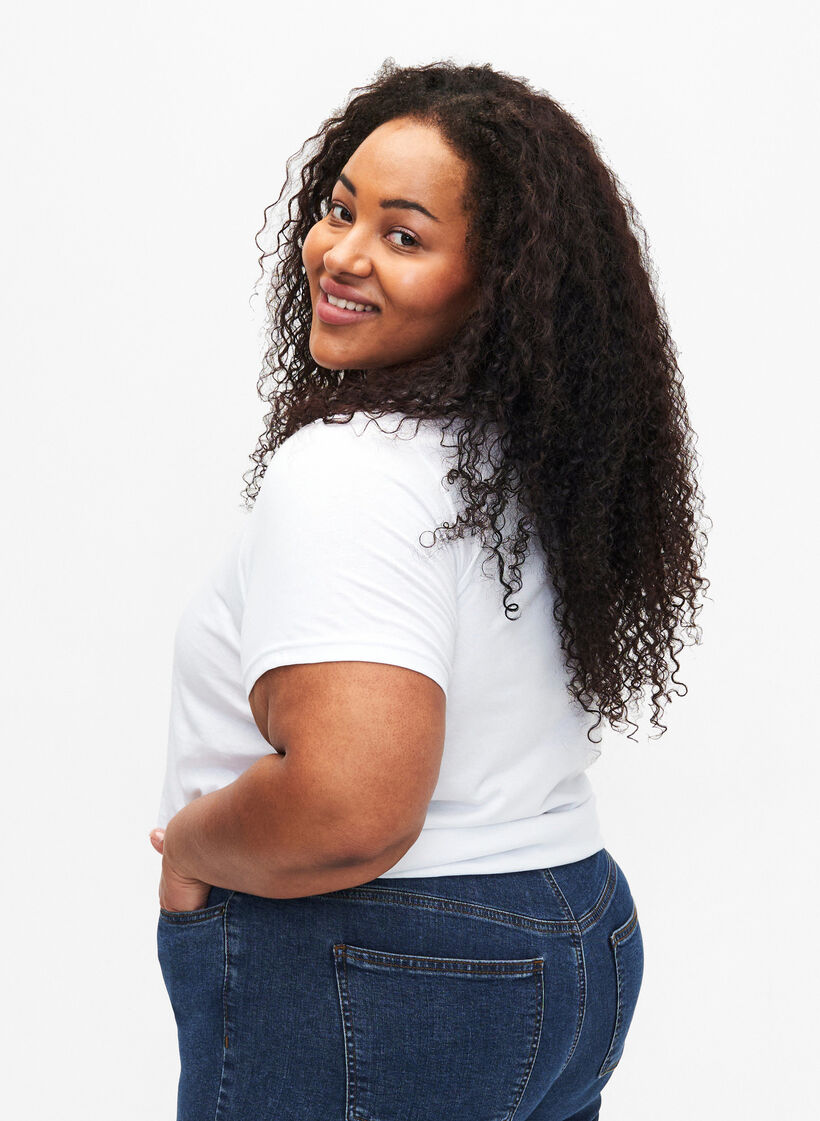 T-skjorte i bomull med blomster og portrettmotiv, B. White Face Flower, Model image number 1