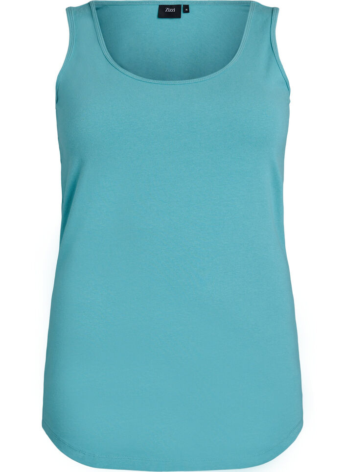 Ensfarget basic topp i bomull, Bl&aring;, Packshot image number 0