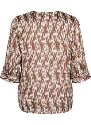 Bluse med mønster og 3/4-ermer , Brown Abstract AOP, Packshot image number 1