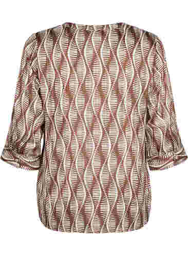 Bluse med mønster og 3/4-ermer, Brown Abstract AOP, Packshot image number 1