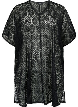 Zizzi Kaftanstrandkjole med hullmønster, Black, Packshot image number 0