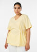 Bluse i bomullsblanding med V-hals og knyteb&aring;nd, Gul, Model image number 0