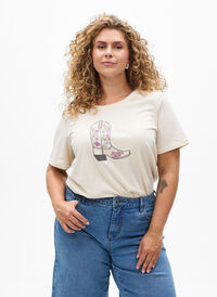 FLASH - T-skjorte med trykk, Beige FLASH - T-skjorte med trykk, Beige, Model
