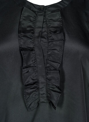 Zizzi Satinbluse med volangdetaljer, Black, Packshot image number 2
