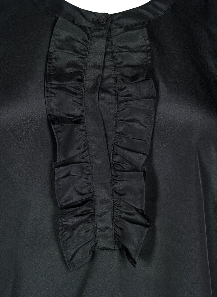 Satinbluse med volangdetaljer, Black, Packshot image number 2
