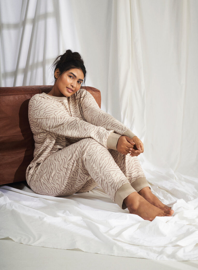 Bukse i velour med trykk, Pink Tint AOP, Image image number 0