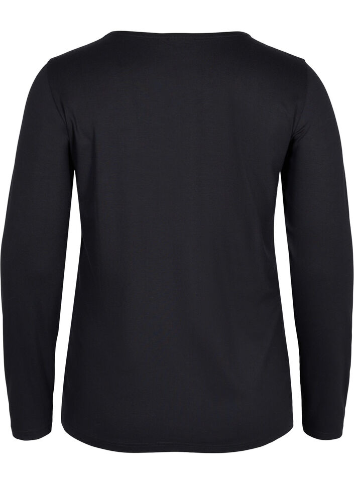 Ensfarget basisbluse i bomull, Solid Black, Packshot image number 1