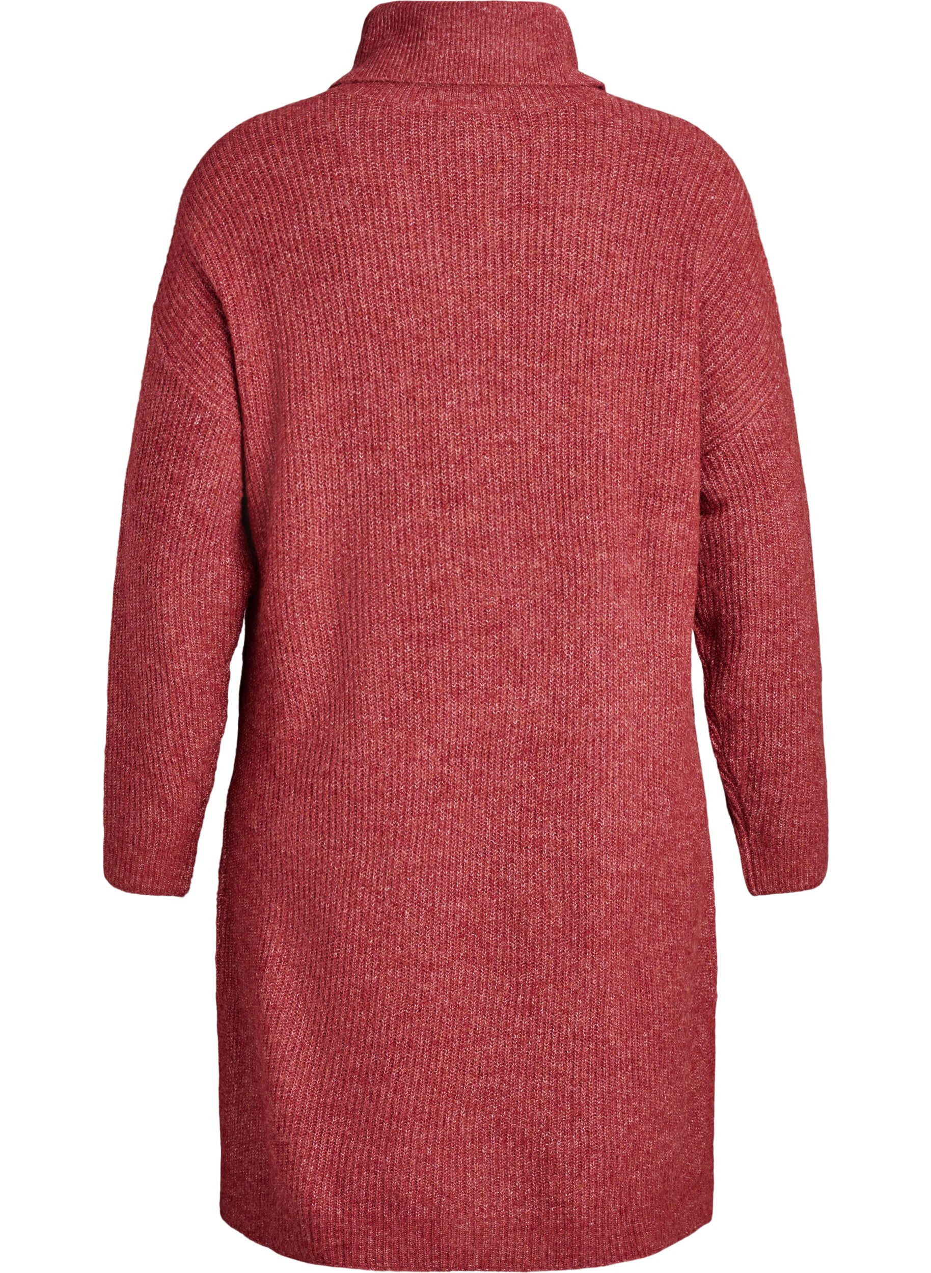 ZizziStrikket kjole med h&oslash;y hals, R&oslash;d, Packshot image number 1