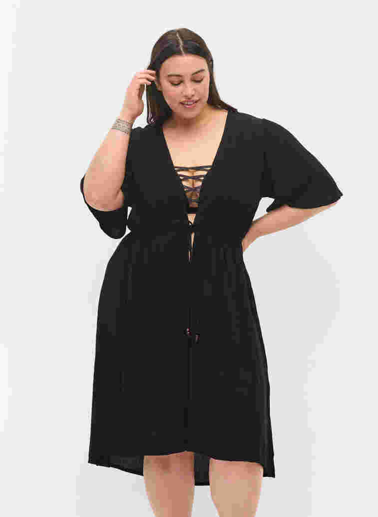Strandkjole i viskose med justerbar knyting, Black, Model