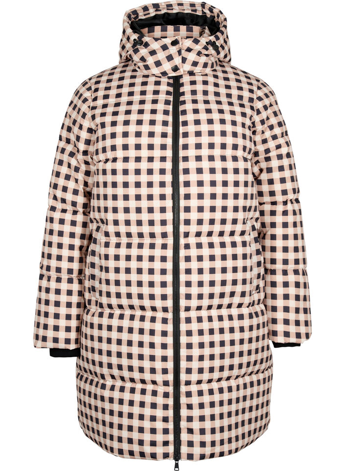 Sjekket puffer vinterjakke, Black w. Nomad Check, Packshot image number 0