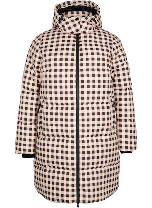 Zizzi Sjekket puffer vinterjakke, Black w. Nomad Check, Packshot image number 0