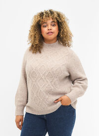 Mønstret høyhalset strikkegenser, Simply Taupe Mel., Model