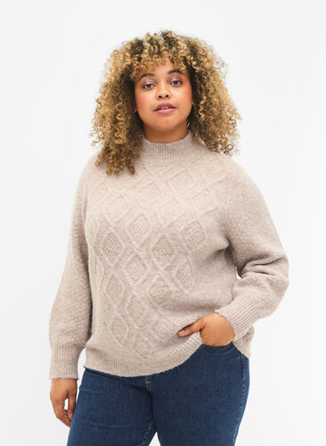 Mønstret høyhalset strikkegenser , Simply Taupe Mel., Model image number 0