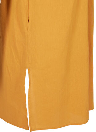 Kortermet kjole i bomullsmiks med lin, Honey Mustard, Packshot image number 3