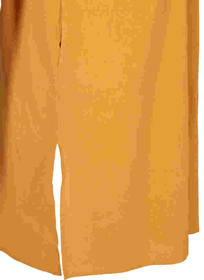 Kortermet kjole i bomullsmiks med lin, Honey Mustard, Packshot image number 3