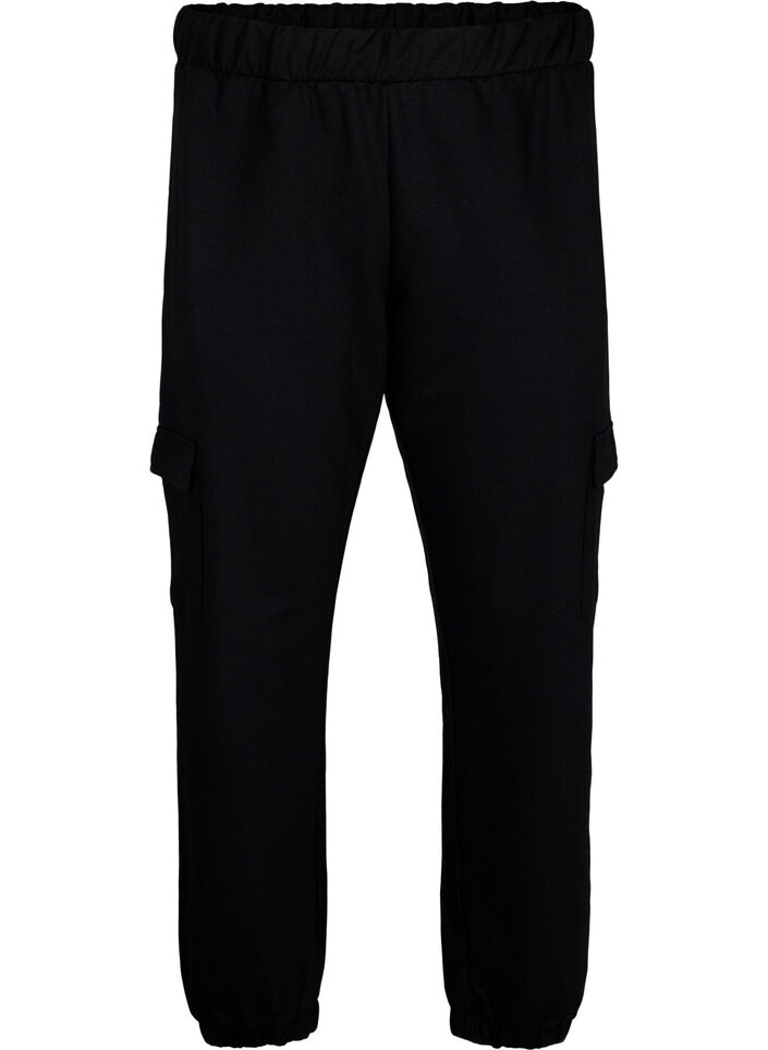 Joggebukse med cargo-lommer, Black, Packshot image number 0