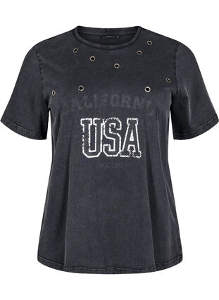 Zizzi T-skjorte med maljer og trykk, Grey Washed , Packshot image number 0