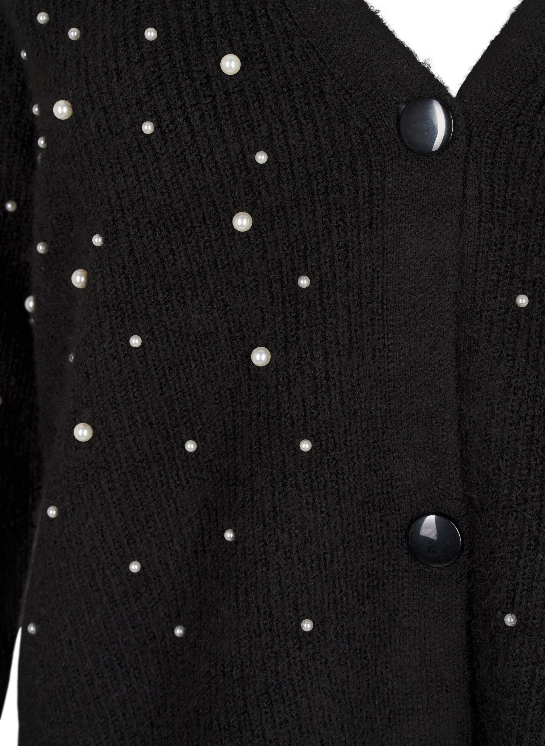 Zizzi Strikket cardigan med perler, Black White Pearls, Packshot image number 2