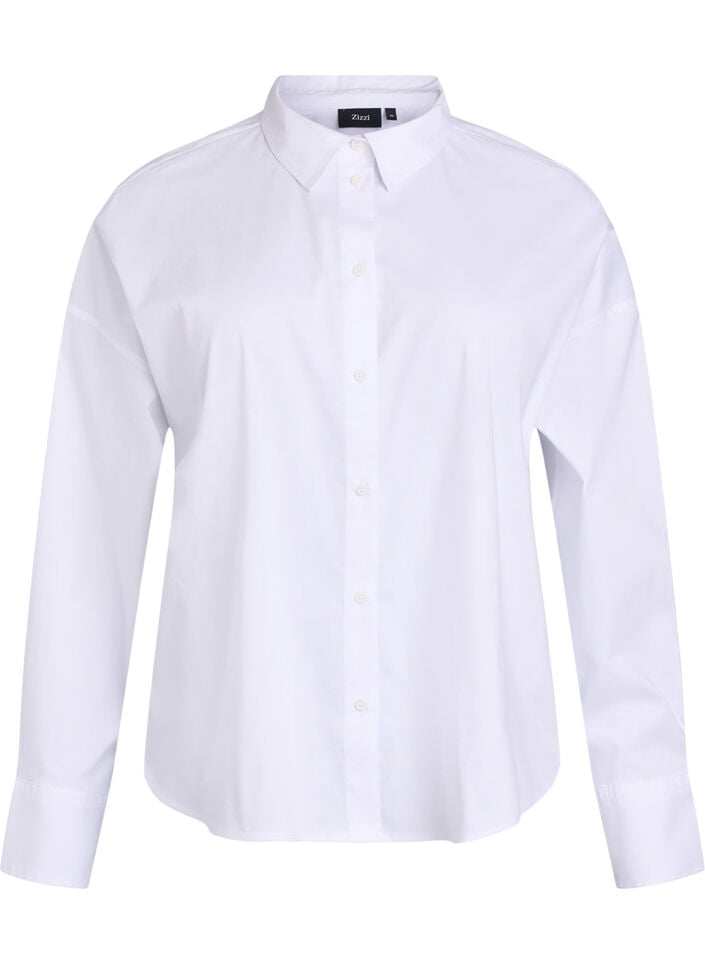 Klassisk bomullsskjorte med en Loose fit, Hvit, Packshot image number 0