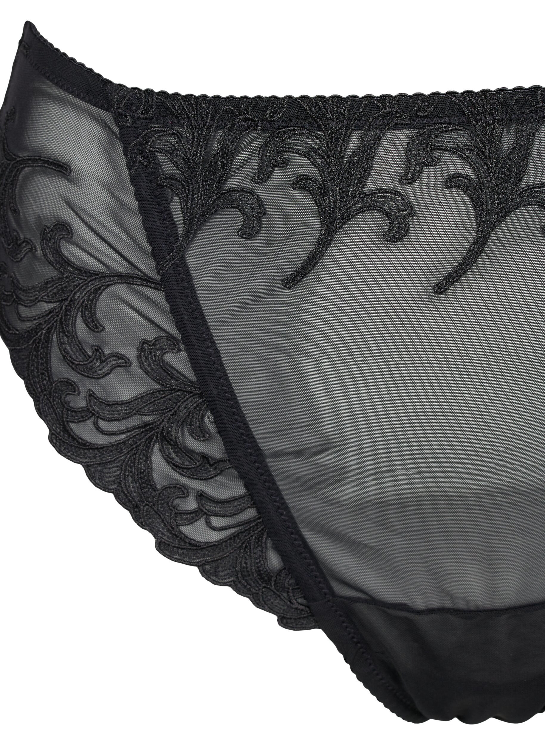 Zizzi Mesh-tanga med broderidetaljer, Svart, Packshot image number 2