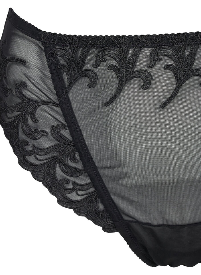 Mesh-tanga med broderidetaljer, Black, Packshot
