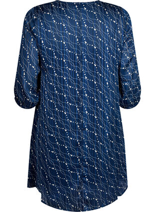 Trykt kjole med v-utringning og 3/4-ermer, Dress Bl. Swirl AOP, Packshot image number 1
