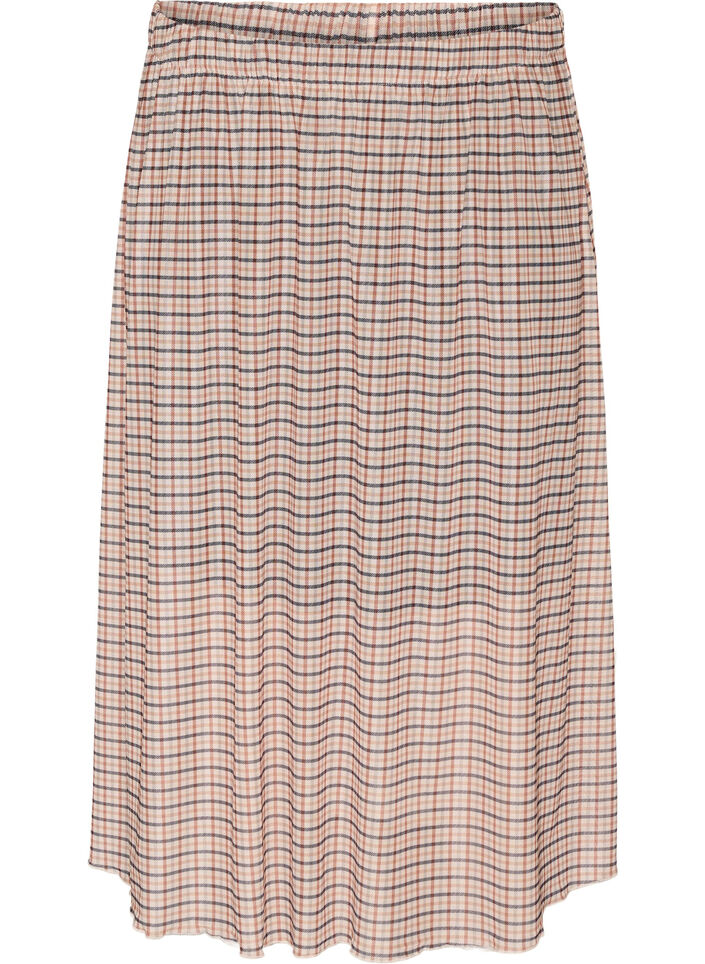 Rutete midiskj&oslash;rt i netting, Beige, Packshot image number 0