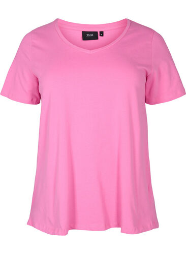 Ensfarget basis T-skjorte i bomull, Wild Orchid, Packshot image number 0