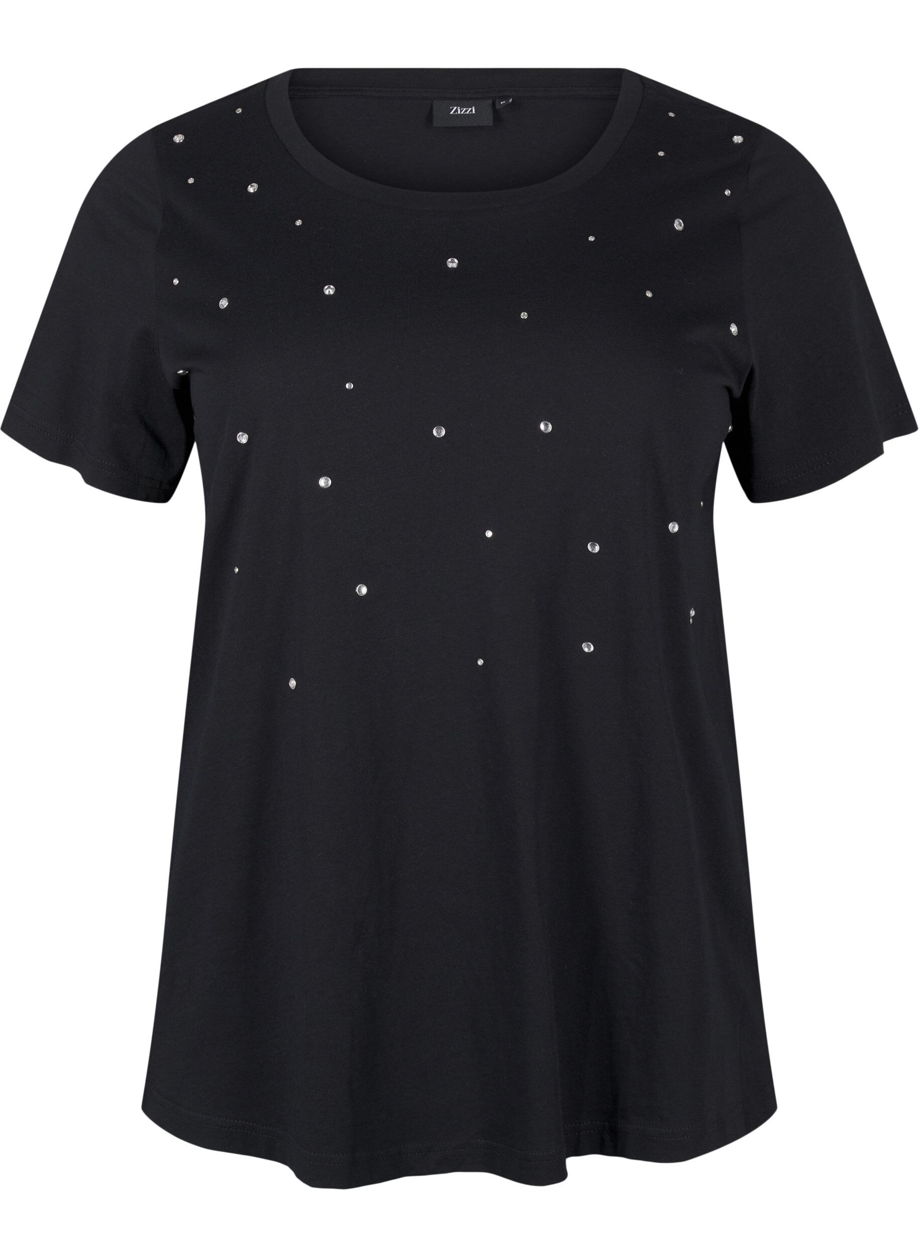 Zizzi T-skjorte i bomull med rhinestones, Black, Packshot image number 0