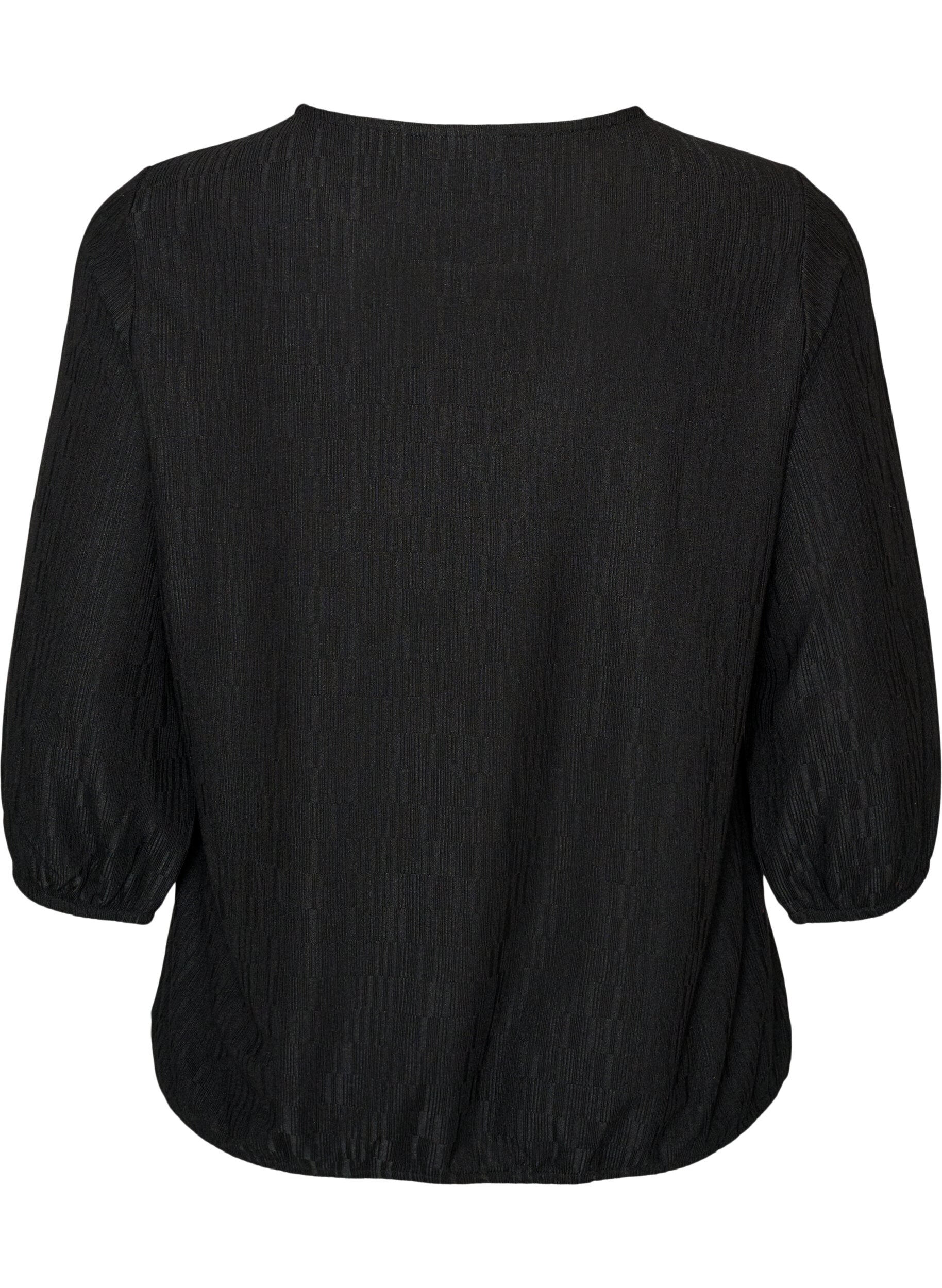 ZizziBluse med tekstur og 3/4 ermer, Svart, Packshot image number 1