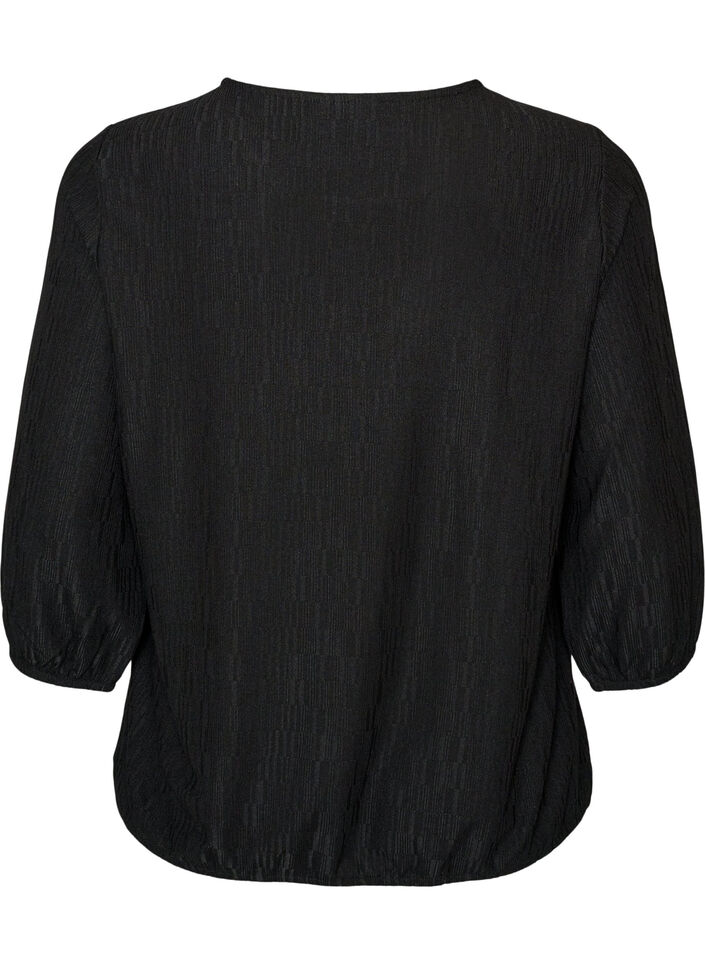 Bluse med tekstur og 3/4 ermer, Svart, Packshot image number 1