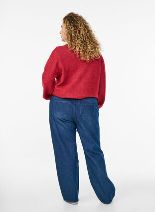 Zizzi Straight fit jeans med rhinesteiner og høy midje, Dark Blue, Model image number 1