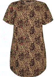 Kjole med trykk og korte ermer, Brun