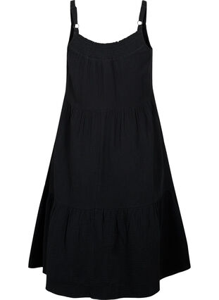 Ensfarget kjole i bomull med stropper, Black, Packshot image number 1