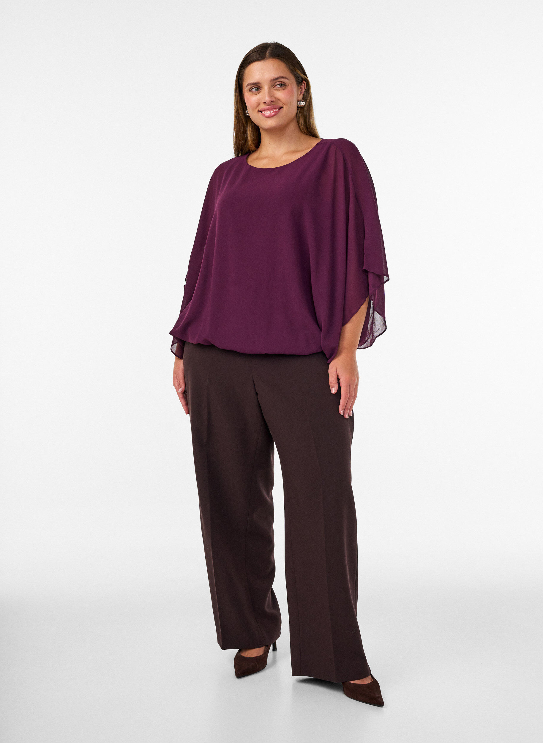 ZizziChiffonbluse med ballongeffekt, Lilla, Model image number 1