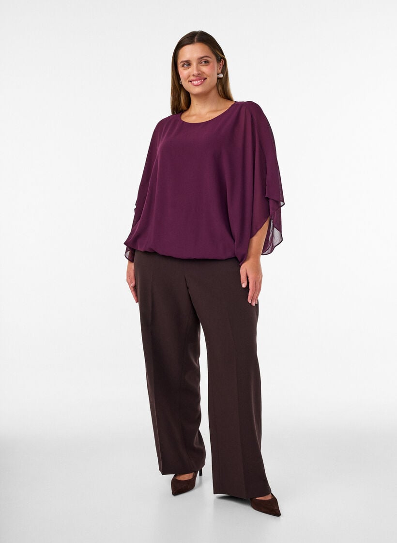 Chiffonbluse med ballongeffekt, Lilla, Model image number 1