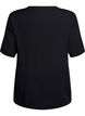 Vevet bluse med korte ermer og rund hals, Svart, Packshot image number 1
