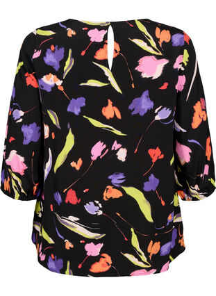 Viskose bluse med print og 3/4 ermer, Faded Tulip AOP, Packshot image number 1