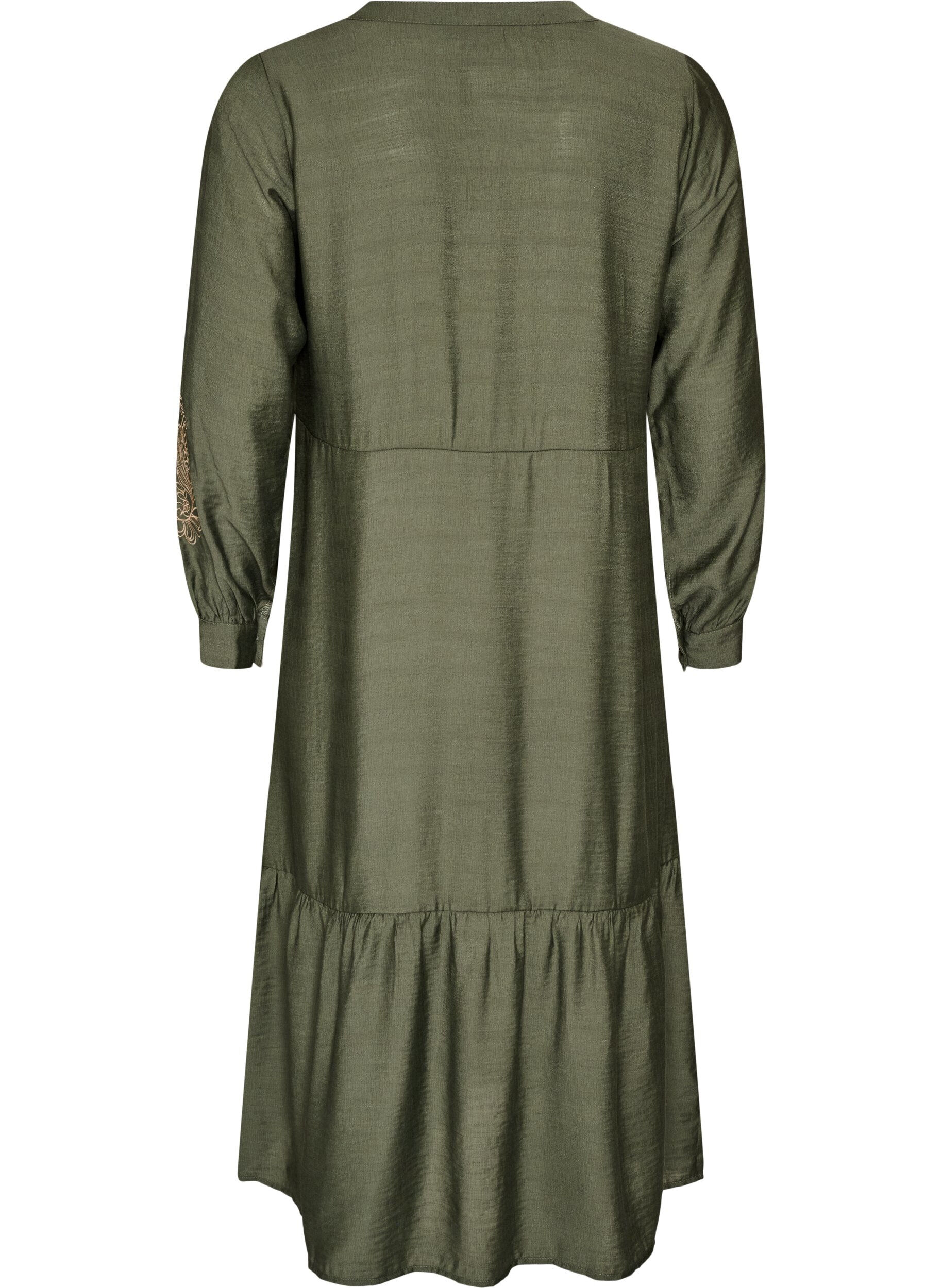 ZizziViskosekjole med broderi og lagdelte volanger, Gr&oslash;nn, Packshot image number 1
