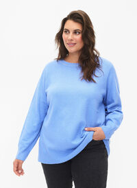 Langermet genser med rund hals	, Blue Bonnet Mel., Model