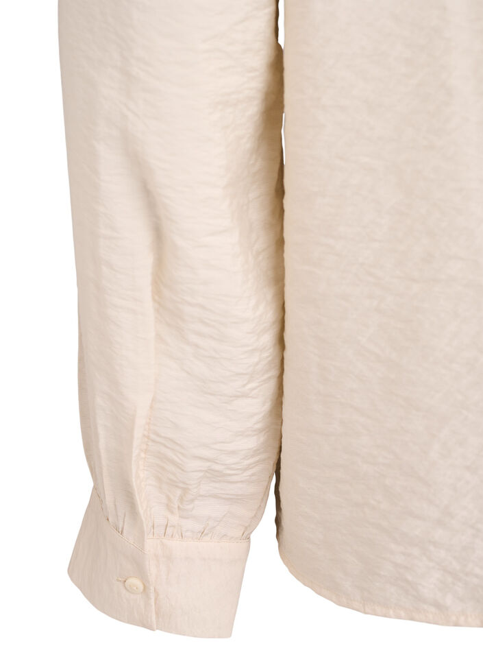 Bluse med V-hals og broderte bånd, Beige, Packshot image number 3