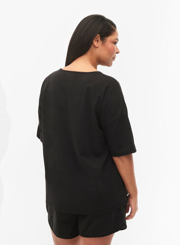 Bluse med 1/2-ermer, Black, Model image number 1