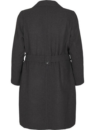 Zizzi Lang ullkåpe med belte, Dark Grey Melange, Packshot image number 1