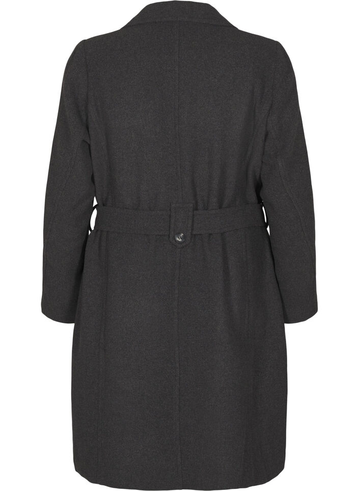 Lang ullkåpe med belte, Dark Grey Melange, Packshot image number 1