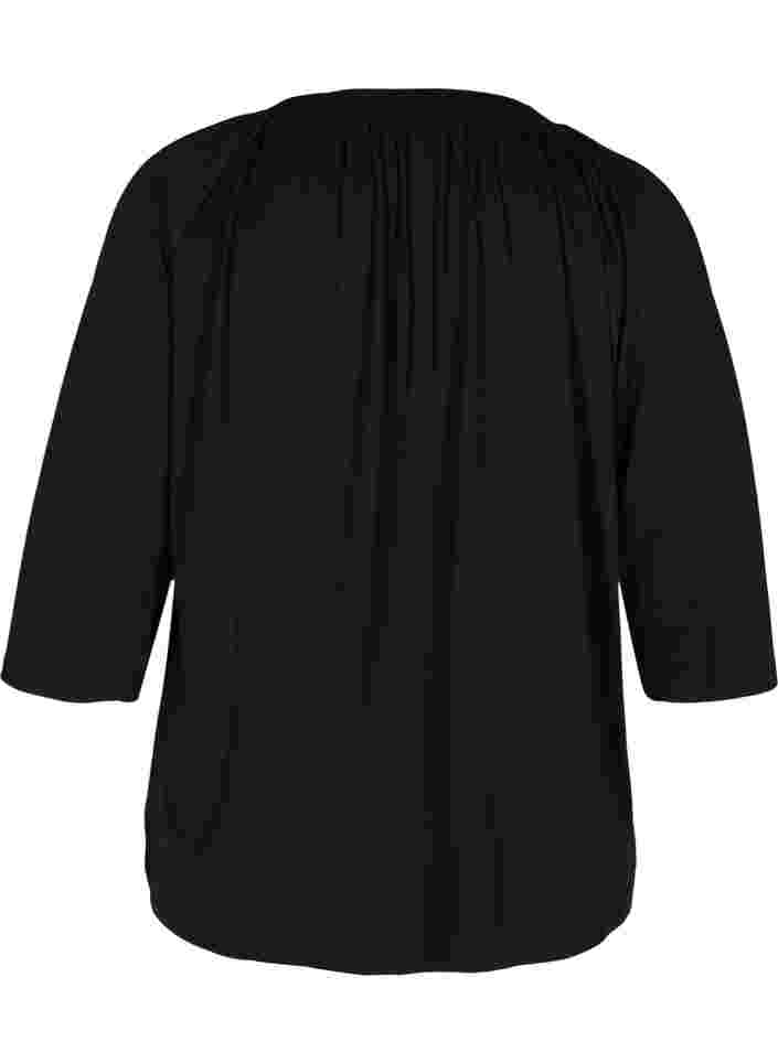 Ensfarget bluse med 2/4-ermer, Black, Packshot image number 1